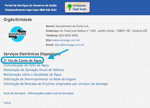 Menu de 2a via SANEAGO